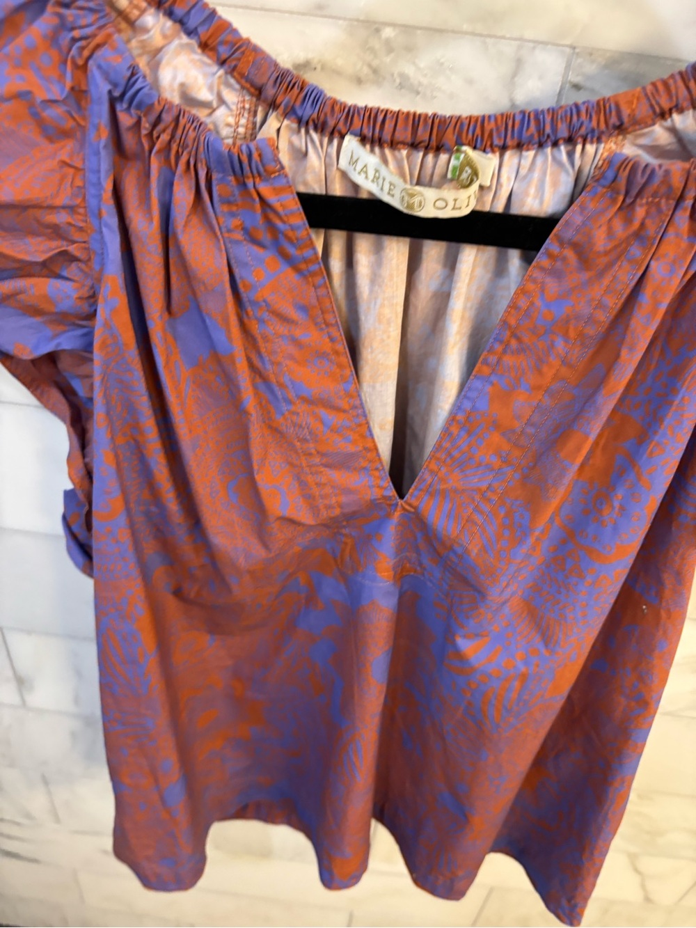 Marie Oliver Orange and Purple Patterned Peasant Blouse